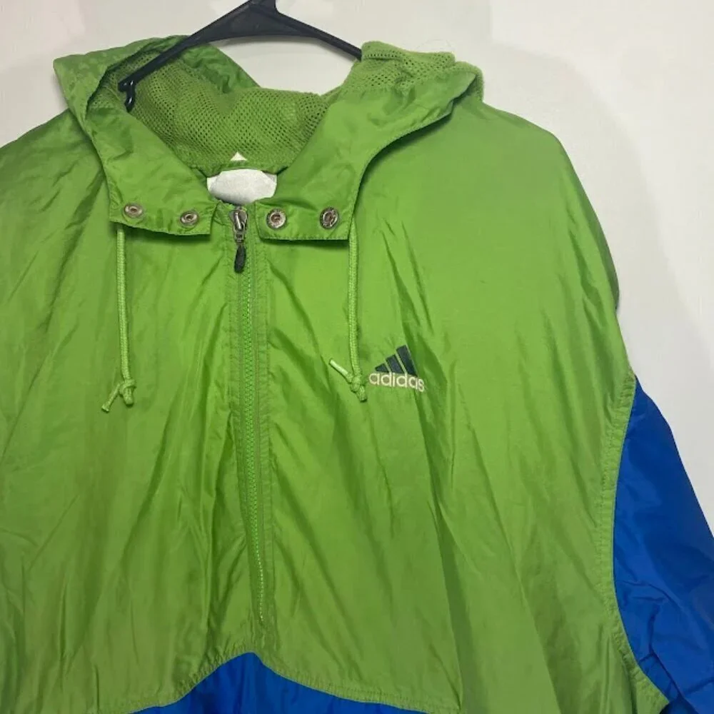 Adidas Vintage Green Blue Color Block Windbreaker Pullover Jacket